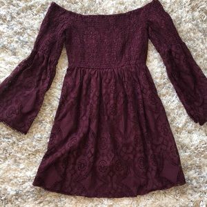 Maroon off the shoulder smocked dress